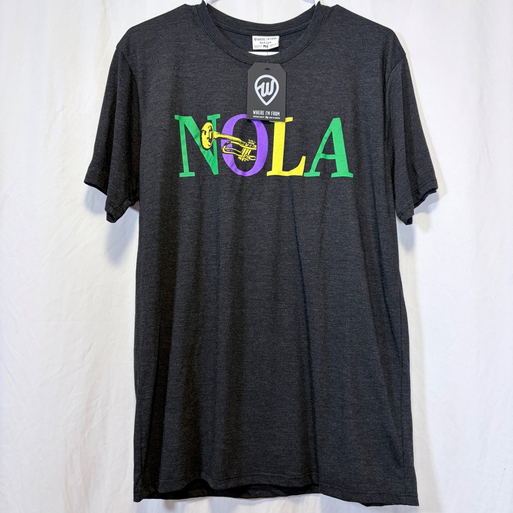 Where I'm From NOLA T-Shirt New Orleans Trumpet Gray Tri-Blend Crew Size M